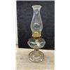 Image 4 : Three Antique Clear Pressed Glass Kerosene Oil Lamps with Glass Chimneys