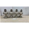Image 1 : Set of Four Antique Nickel-Plated Kerosene Oil Lamps with Pedestal Bases, No Chimneys