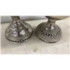 Image 2 : Set of Four Antique Nickel-Plated Kerosene Oil Lamps with Pedestal Bases, No Chimneys
