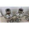 Image 5 : Set of Four Antique Nickel-Plated Kerosene Oil Lamps with Pedestal Bases, No Chimneys