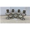 Image 1 : Four Antique Nickel-Plated Kerosene Aladdin Oil Lamps with Pierced Bases, No Chimneys