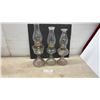 Image 1 : Three Antique Glass Kerosene Lamps with Chimneys, Late 19th to Early 20th Century
