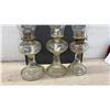 Image 5 : Three Clear Glass Kerosene Lamps with Chimneys