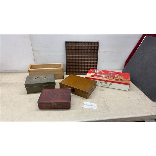 Vintage American Toy and Furniture Co. Junior Carpenters Tool Chest, Display Case, and Wooden Boxes