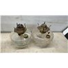 Image 2 : Six CGlass Oil Lamps With Brass Burners, No Chimneys, Two Lamps only have 3 Prongs