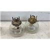Image 3 : Six CGlass Oil Lamps With Brass Burners, No Chimneys, Two Lamps only have 3 Prongs