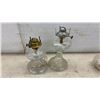 Image 4 : Six CGlass Oil Lamps With Brass Burners, No Chimneys, Two Lamps only have 3 Prongs