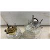 Image 5 : Six CGlass Oil Lamps With Brass Burners, No Chimneys, Two Lamps only have 3 Prongs