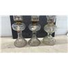 Image 5 : Three Antique Clear Glass Kerosene Oil Lamps With Chimneys