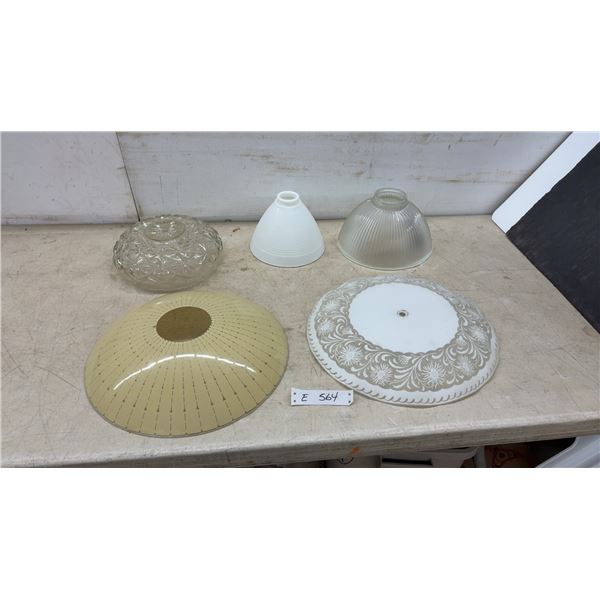 Vintage Glass Light Shades and Diffusers, Milk Glass, Ribbed, Floral Etched