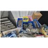 Image 3 : Assorted Hardware and Supplies: Multi-Drawer Cabinet, Bins of Fasteners, Weatherstrip, Drop Sheets