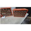 Image 2 : Five Orange Metal Multi-Drawer Small Parts Organizers with Clear Plastic Drawers all with hardware