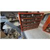 Image 6 : Five Orange Metal Multi-Drawer Small Parts Organizers with Clear Plastic Drawers all with hardware