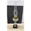 Image 2 : Antique Queen Anne Kerosene Lamp With Stork Motif and Two Clear Glass Finger Oil Lamps