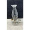 Image 5 : Antique Queen Anne Kerosene Lamp With Stork Motif and Two Clear Glass Finger Oil Lamps