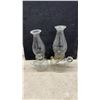 Image 7 : Antique Queen Anne Kerosene Lamp With Stork Motif and Two Clear Glass Finger Oil Lamps