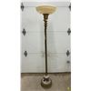 Image 1 : Vintage Ornate Brass Torchère Floor Lamp with Marble Base and Embossed Floral Glass Shade, 65” Tall