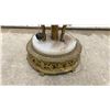 Image 2 : Vintage Ornate Brass Torchère Floor Lamp with Marble Base and Embossed Floral Glass Shade, 65” Tall