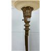Image 4 : Vintage Ornate Brass Torchère Floor Lamp with Marble Base and Embossed Floral Glass Shade, 65” Tall