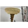 Image 6 : Vintage Ornate Brass Torchère Floor Lamp with Marble Base and Embossed Floral Glass Shade, 65” Tall
