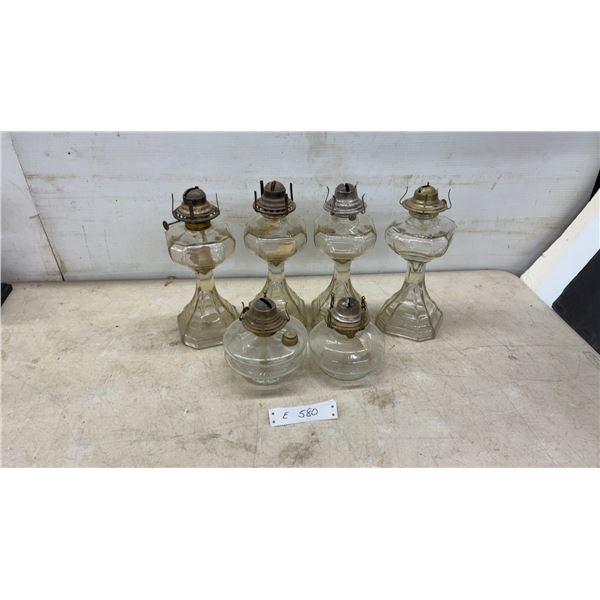 Glass Kerosene Oil Lamps With Metal Burners, Set of 6, No Chimneys