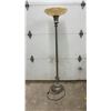 Image 1 : Vintage Torchiere Floor Lamp With Cast Metal Base and Embossed Floral Glass Shade, 65” Tall, Cord