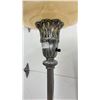 Image 4 : Vintage Torchiere Floor Lamp With Cast Metal Base and Embossed Floral Glass Shade, 65” Tall, Cord