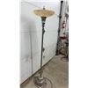 Image 6 : Vintage Torchiere Floor Lamp With Cast Metal Base and Embossed Floral Glass Shade, 65” Tall, Cord