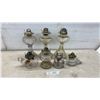 Image 1 : Glass Kerosene Oil Lamps With Metal Burners, Pedestal and Finger Styles, Set of 7, Missing Chimneys