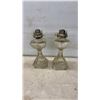 Image 2 : Glass Kerosene Oil Lamps With Metal Burners, Pedestal and Finger Styles, Set of 7, Missing Chimneys