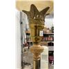 Image 4 : Vintage Ornate Brass Torchiere Floor Lamp with Floral Glass Shade and Marble Base, 63” Tall