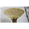 Image 5 : Vintage Ornate Brass Torchiere Floor Lamp with Floral Glass Shade and Marble Base, 63” Tall