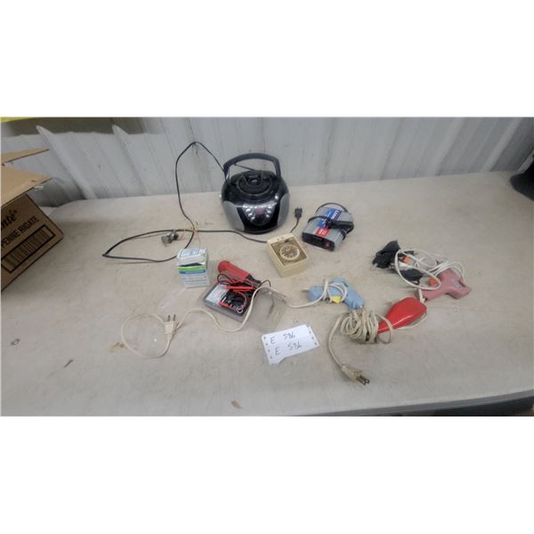 Craig CD Boombox, Power Inverter, 4 Glue Guns, Multimeter, Transformer