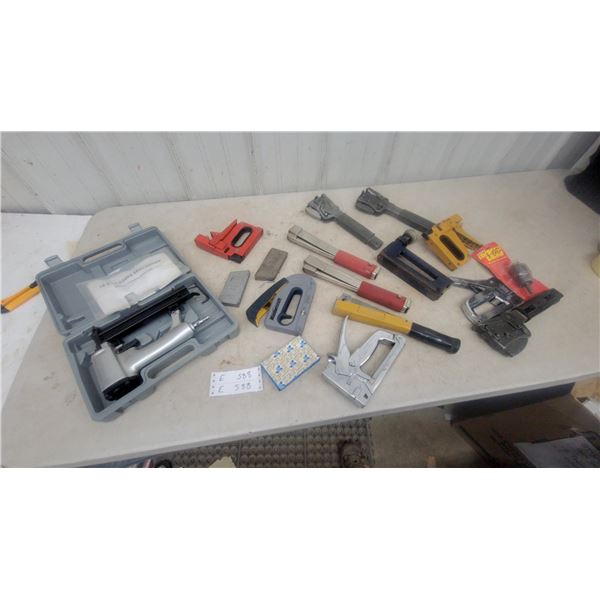 Assorted Staplers and Nailers: Mastercraft Stapler, 18 and 19 Gauge Brad Nailer