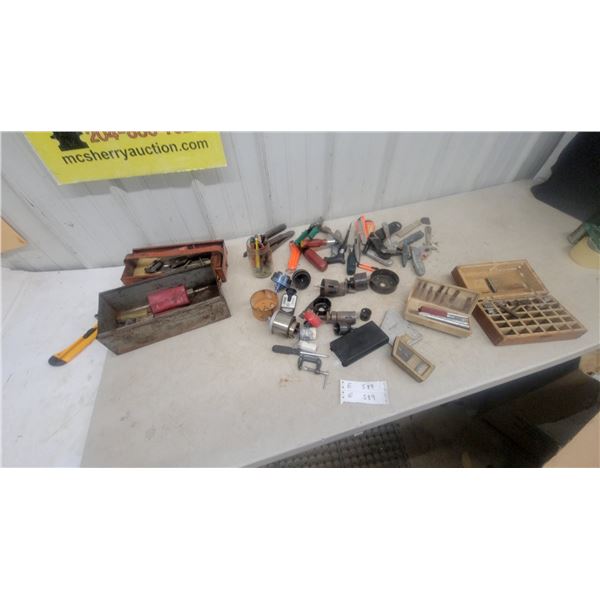 Assorted Hand Tools, Hole Saws, glass cutters and Tool Boxes