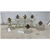 Image 1 : Six Glass Oil Lamps with Brass Burners, No Chimneys