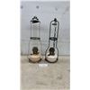 Image 1 : Pair of Vintage Hanging Aladdin Lamps with Metal Frames, Missing 1 Chimney