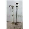 Image 1 : Antique Cast Iron and Brass Floor Lamps, Bridge Arm Scrollwork and Ornate Cage Top, Missing Shades