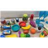 Image 1 : Play Food and Utensils, Cutlery Trays, and Blue Plastic Glasses