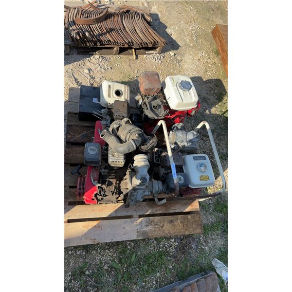 Pallet Lot: 13hp Honda Motor, 5-1/2hp Honda Pump (Both Working) and 2 Honda Pumps For Parts or