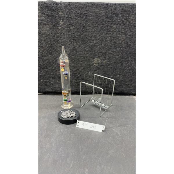 Galileo Thermometer 11”, Newton's Cradle, and Magnetic Ball Desk Toy Set