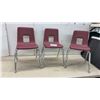 Image 1 : 3 Children’s Burgundy Plastic Stack Chairs with Chrome Legs