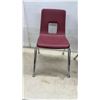 Image 4 : 3 Children’s Burgundy Plastic Stack Chairs with Chrome Legs