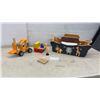 Image 1 : Wooden Toy Lot; Noah's Ark Storage Boat 9 × 20 × 10” Forklift, Crane Cart, and Pallet