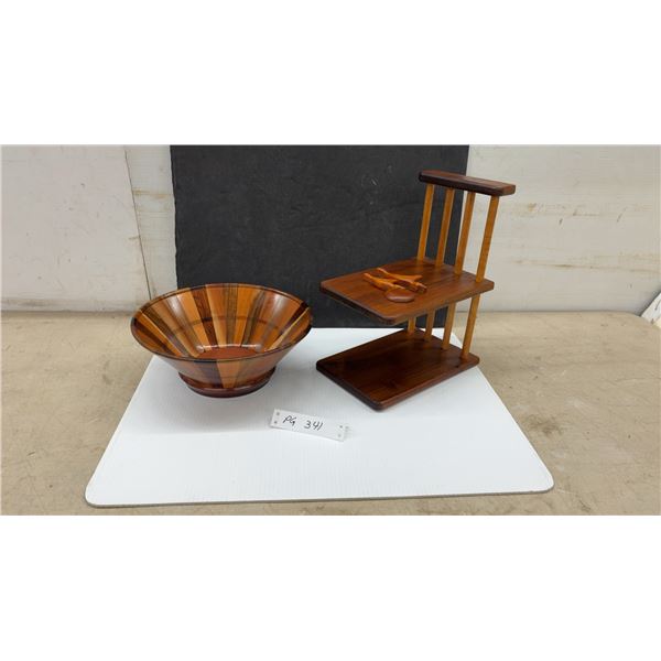 Handmade Roatan Honduras Mahogany, Rosewood Bowl and Adjustable Wooden Book Rack by Alex Seymour