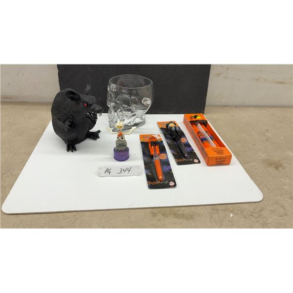 Halloween Lot: Candles, Rat, Pens, Glass and Skull