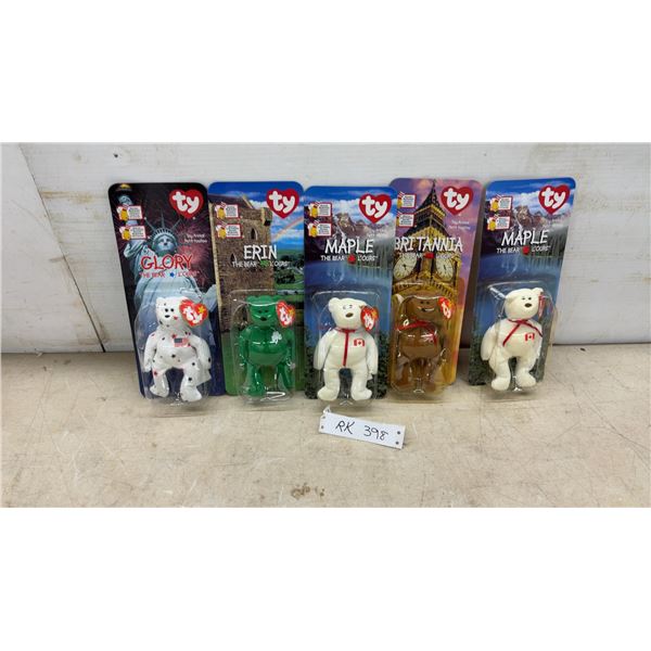 Ty McDonald's 1999 Teenie Beanie Baby Bears: Glory, Erin, Maple x2, and Britannia