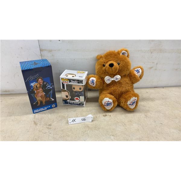 Winnipeg Jets Adam Lowry Bobblehead, Funko Pop! Blake Wheeler #27, and Jets