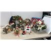 Image 1 : Assorted Christmas Décor Including Wreath, Nativity Scene, Nutcracker, Snowman Candle Holder