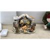 Image 2 : Assorted Christmas Décor Including Wreath, Nativity Scene, Nutcracker, Snowman Candle Holder